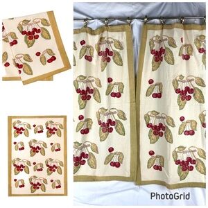Cherry Print Kitchen Curtains & Towels - Cream/Red